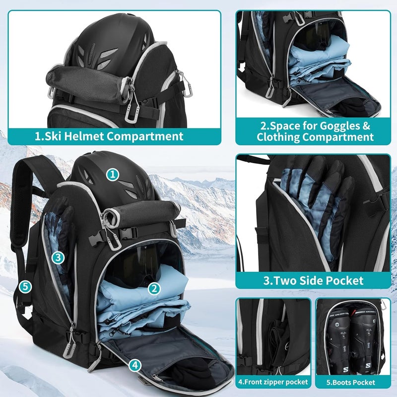 NONSAR Store 50L Ski Boot Bag - Waterproof Snowboard Boot Travel Backpack for Helmet, Googles, Gloves, Skis & Accessories for Men Women - Image 3